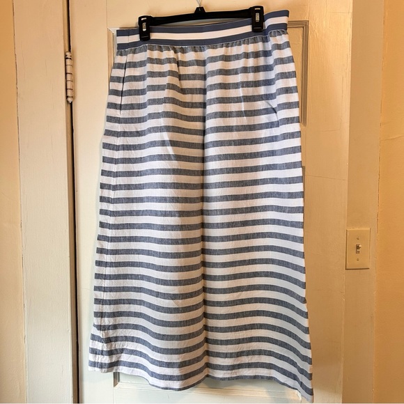 J. Jill Love Linen Seaside Stripe Maxi Skirt Coastal Grandma Blue White Nautical - Picture 2 of 7